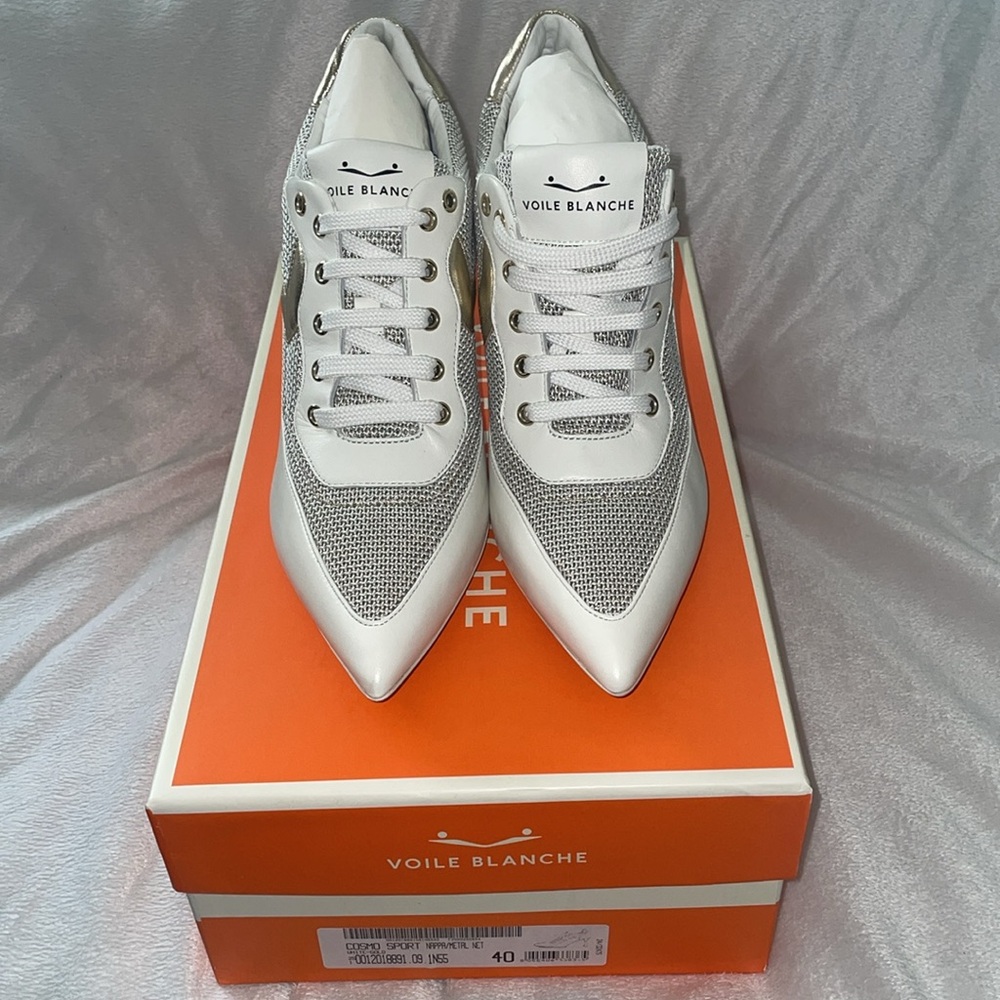 NWT VOILE BLANCHE COSMO SPORT Sneakers With Heel in White-Platinum - Picture 7 of 16